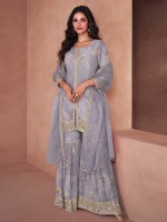 Light Grey Faux Georgette Party Wear Sharara Suit